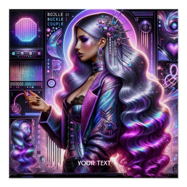 Fantasy Niedlich Lavender Cyber Girl Poster (Vorderseite)