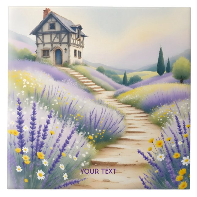Fantasy Niedlich Lavender House Blume Fliese (Vorderseite)
