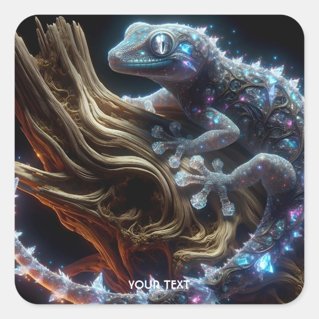 Fantasy Niedlich Lebend Lizard Tree Quadratischer Aufkleber (Vorderseite)