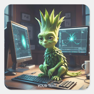 Fantasy Niedlich Leek Artichoke Alien Quadratischer Aufkleber