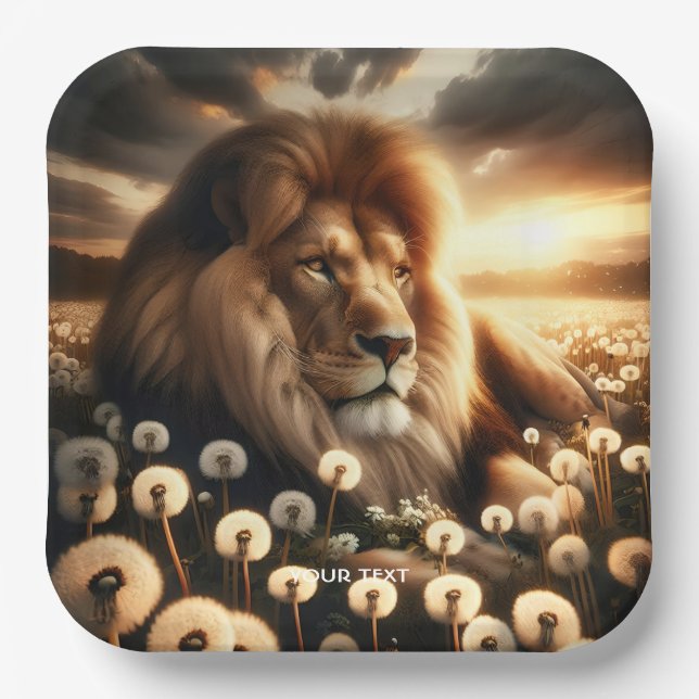 Fantasy Niedlich Lion Blume Sunset Pappteller (Vorderseite)