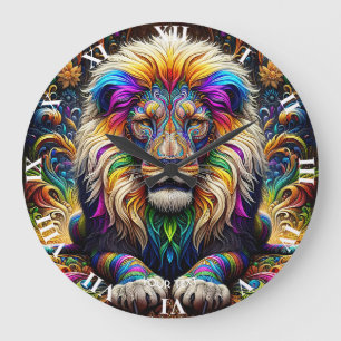 Fantasy Niedlich Lion Colors Dance Große Wanduhr