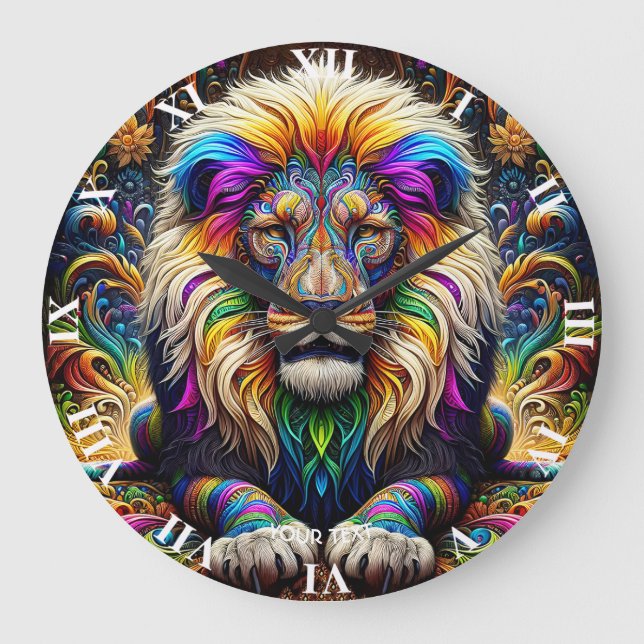 Fantasy Niedlich Lion Colors Dance Große Wanduhr (Vorderseite)
