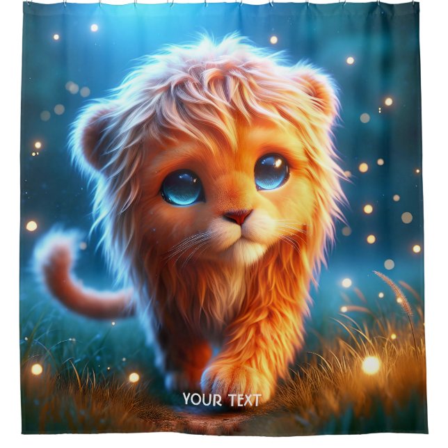 Fantasy Niedlich Lion Cub Stars Duschvorhang (Vorderseite)