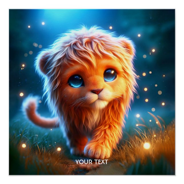 Fantasy Niedlich Lion Cub Stars Poster (Vorderseite)
