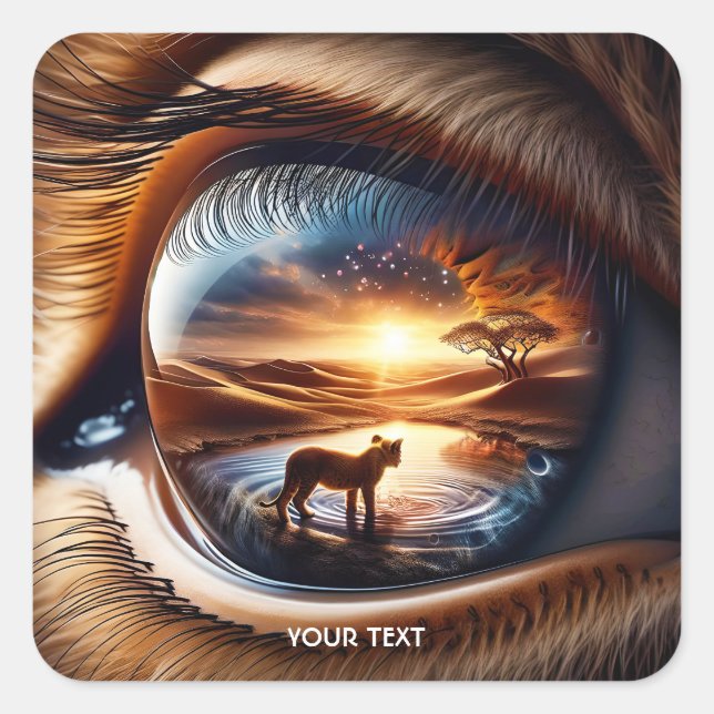 Fantasy Niedlich Lion Eye Wüste Quadratischer Aufkleber (Vorderseite)