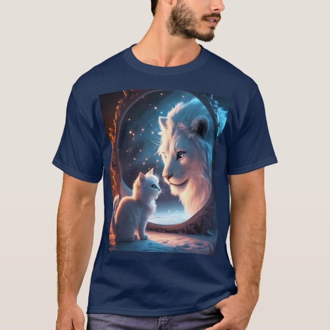 Fantasy Niedlich Lion Kitten Mirror T-Shirt (Vorderseite)