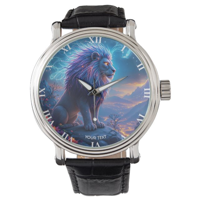 Fantasy Niedlich Lion Night Blume Armbanduhr (Vorderseite)
