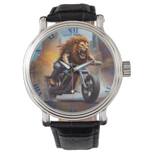 Fantasy Niedlich Lion Riding Bike Armbanduhr