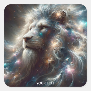 Fantasy Niedlich Lion Space Stars Quadratischer Aufkleber