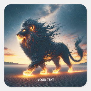 Fantasy Niedlich Lion Wüstenfeuer Quadratischer Aufkleber