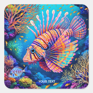 Fantasy Niedlich Lionfish Korallenriff Quadratischer Aufkleber