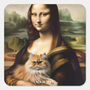 Fantasy Niedlich Lisa Holding Cat Quadratischer Aufkleber