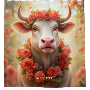 Fantasy Niedlich Love Cow Rose Duschvorhang