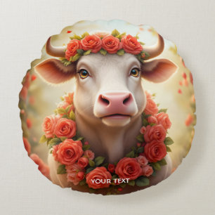 Fantasy Niedlich Love Cow Rose Rundes Kissen