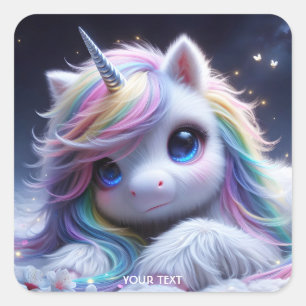 Fantasy Niedlich Lovely Baby Unicorn Quadratischer Aufkleber