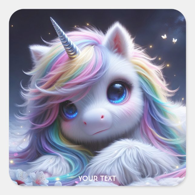 Fantasy Niedlich Lovely Baby Unicorn Quadratischer Aufkleber (Vorderseite)