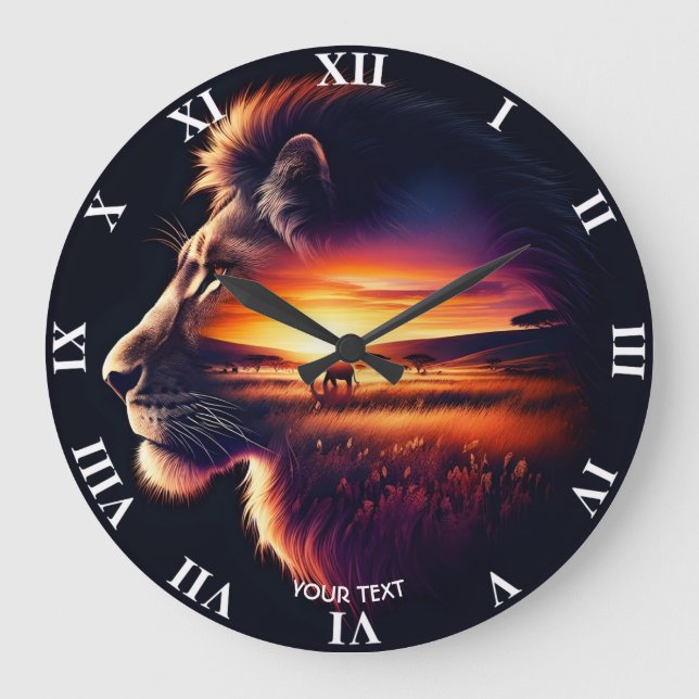 Fantasy Niedlich Löwe Kopf Savanna Große Wanduhr (Vorderseite)