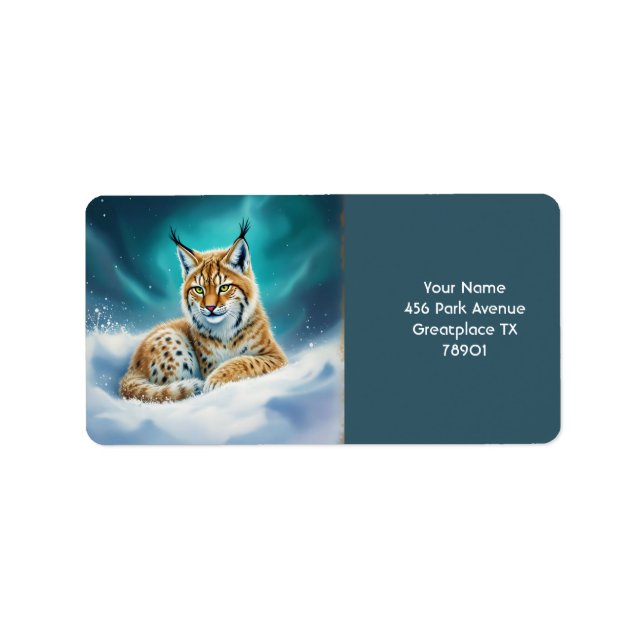 Fantasy Niedlich Lynx Cub Winter Adressaufkleber (Vorne)