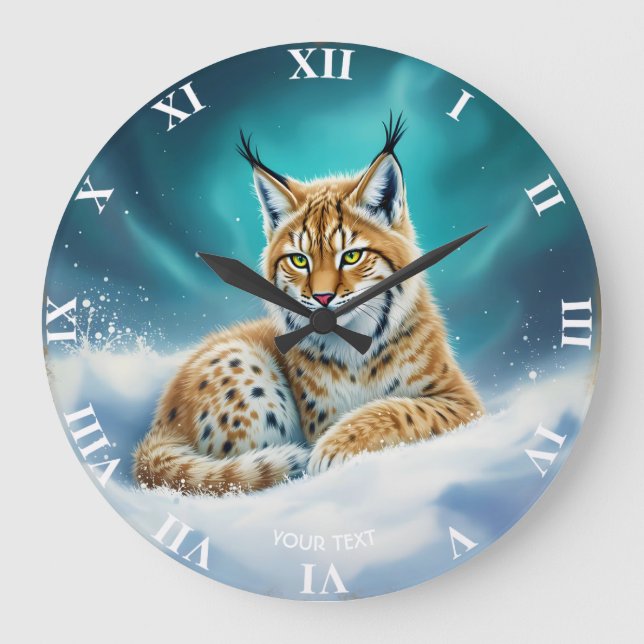 Fantasy Niedlich Lynx Cub Winter Große Wanduhr (Vorderseite)