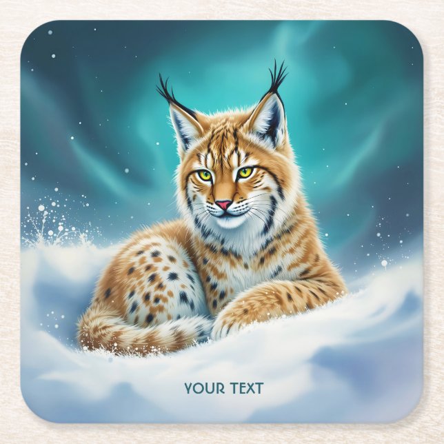 Fantasy Niedlich Lynx Cub Winter Rechteckiger Pappuntersetzer (Vorderseite)