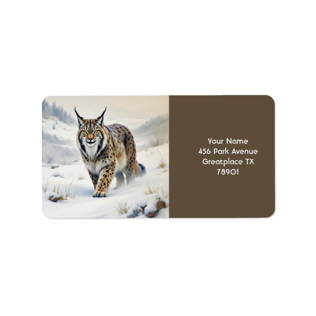 Fantasy Niedlich Lynx Winter Snow Adressaufkleber (Vorne)