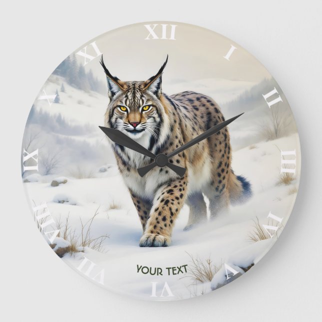 Fantasy Niedlich Lynx Winter Snow Große Wanduhr (Vorderseite)