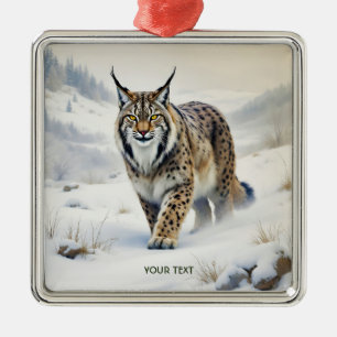 Fantasy Niedlich Lynx Winter Snow Ornament Aus Metall