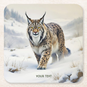 Fantasy Niedlich Lynx Winter Snow Rechteckiger Pappuntersetzer