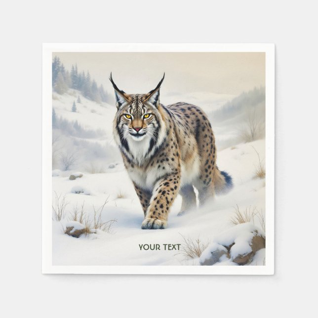 Fantasy Niedlich Lynx Winter Snow Serviette (Vorderseite)