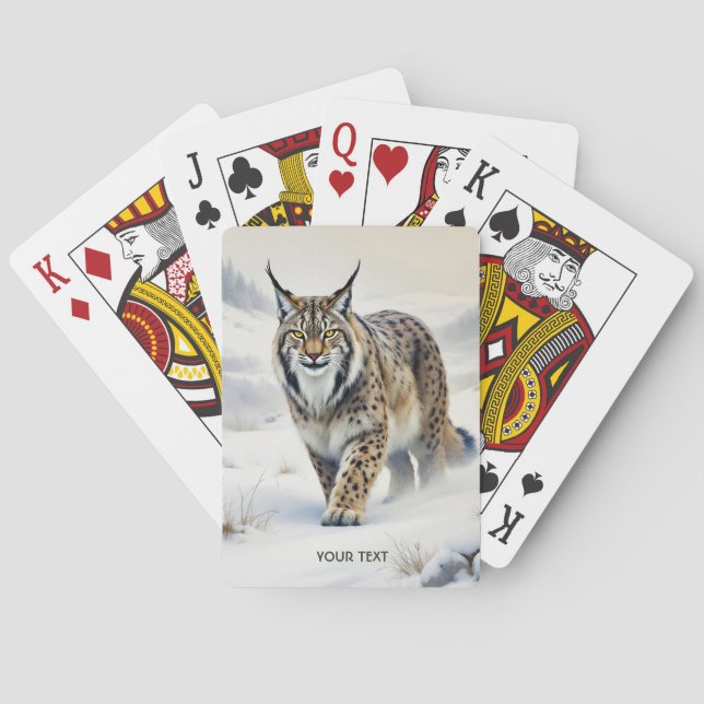 Fantasy Niedlich Lynx Winter Snow Spielkarten (Rückseite)