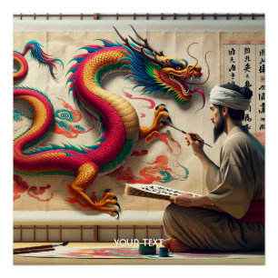 Fantasy Niedlich Man Brush Dragon Poster