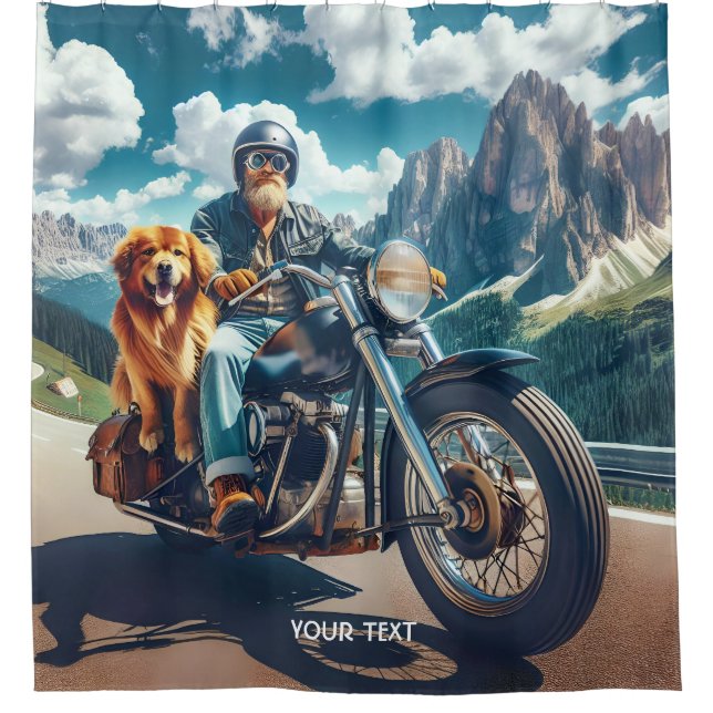 Fantasy Niedlich Man Hund Motorrad Duschvorhang (Vorderseite)
