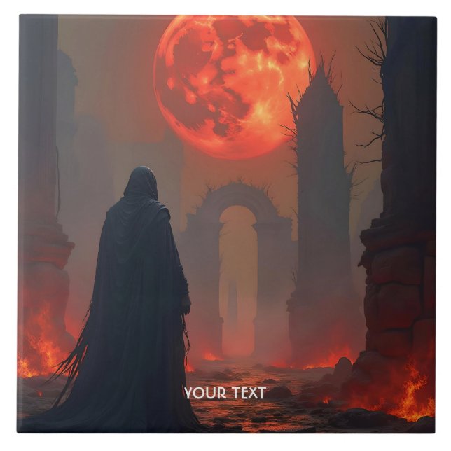 Fantasy Niedlich Man Moon Red Fliese (Vorderseite)