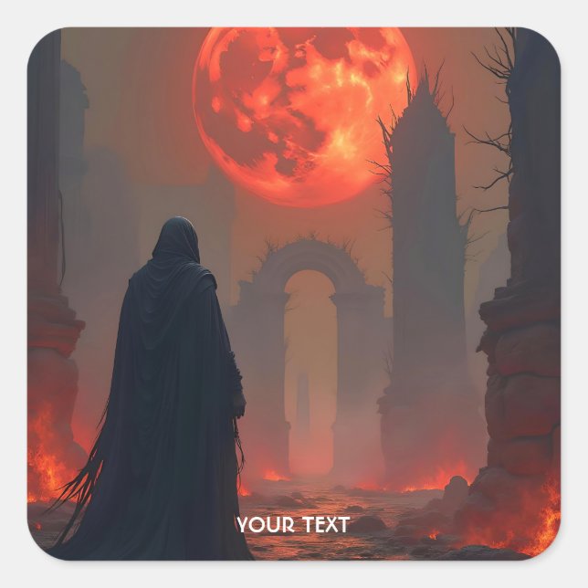 Fantasy Niedlich Man Moon Red Quadratischer Aufkleber (Vorderseite)