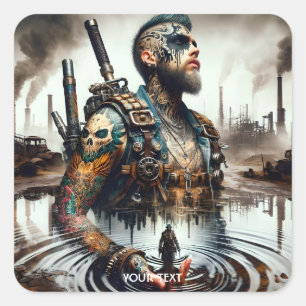 Fantasy Niedlich Man Tattoo Water Quadratischer Aufkleber