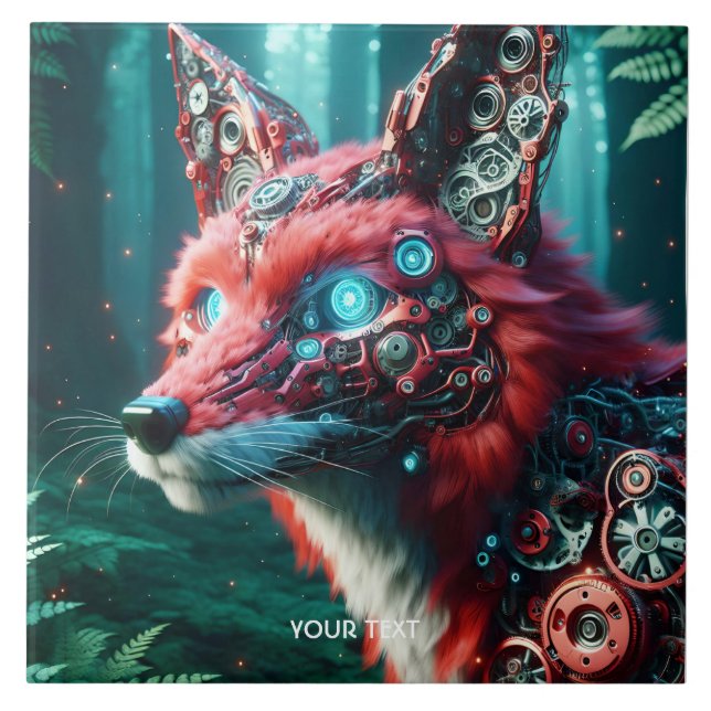 Fantasy Niedlich Mechanic Fox Cyborg Fliese (Vorderseite)
