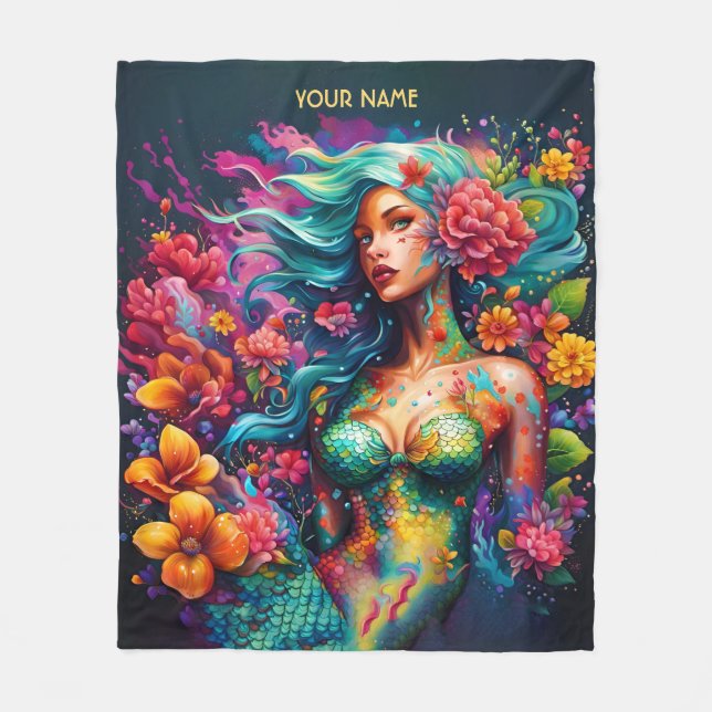 Fantasy Niedlich Mermaid Hat Blume Fleecedecke (Vorderseite)