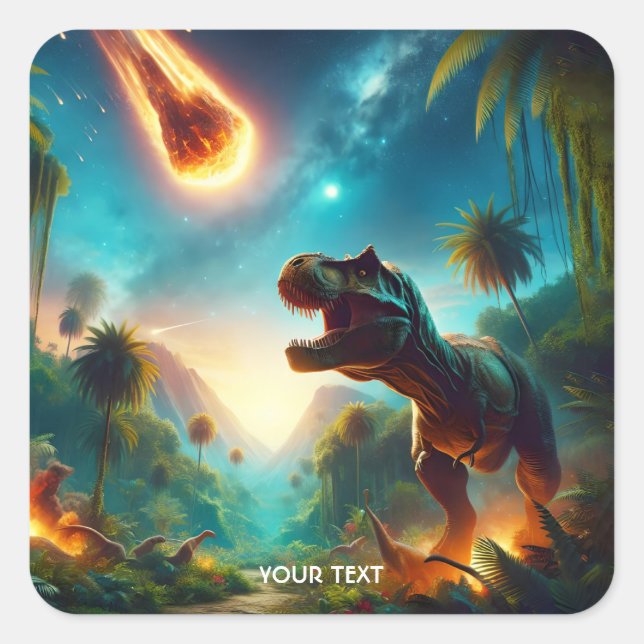 Fantasy Niedlich Meteor Scared T-Rex Quadratischer Aufkleber (Vorderseite)