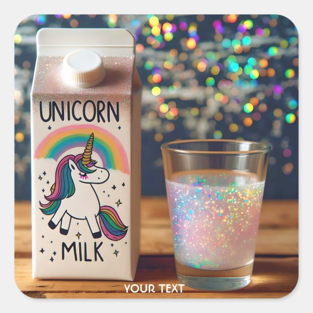 Fantasy Niedlich Milk Unicorn Regenbogen Quadratischer Aufkleber (Vorderseite)