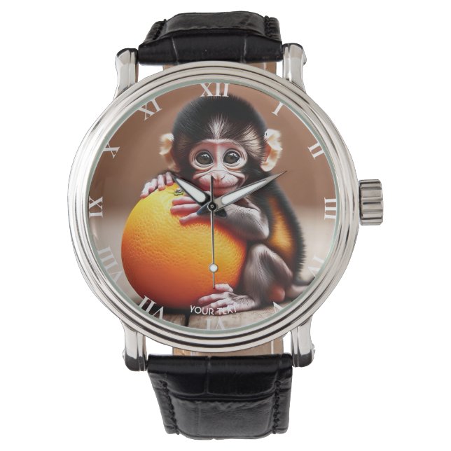 Fantasy Niedlich Monkey Baby Orange Armbanduhr (Vorderseite)