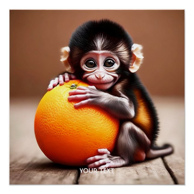 Fantasy Niedlich Monkey Baby Orange Poster (Vorderseite)
