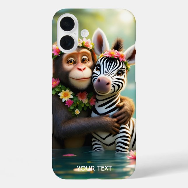 Fantasy Niedlich Monkey Zebra Hug Case-Mate iPhone Hülle (Rückseite)