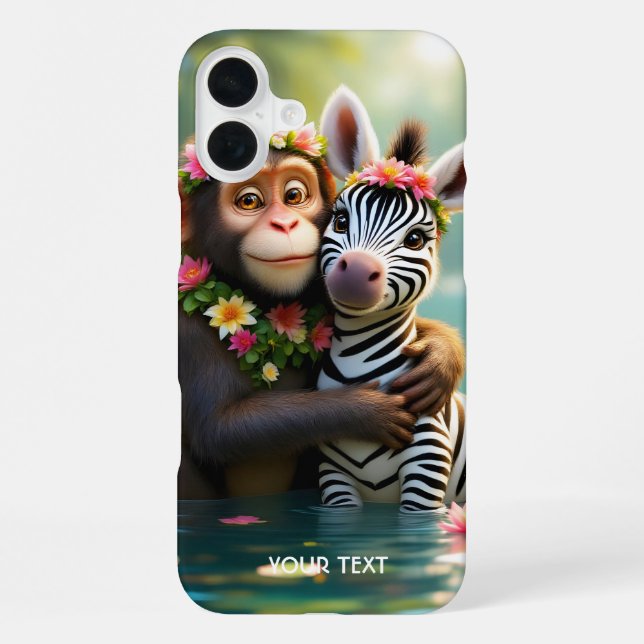 Fantasy Niedlich Monkey Zebra Hug iPhone Hülle (Rückseite)