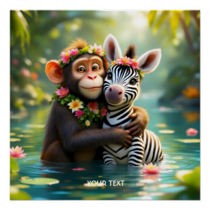 Fantasy Niedlich Monkey Zebra Hug Poster