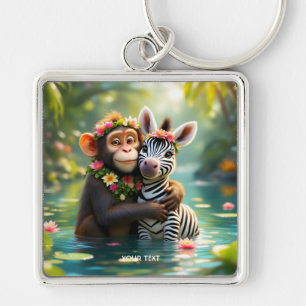 Fantasy Niedlich Monkey Zebra Hug Schlüsselanhänger