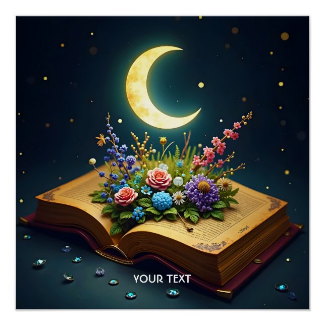 Fantasy Niedlich Moon Book Blume Poster (Vorderseite)