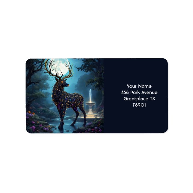 Fantasy Niedlich Moon Deer Night Adressaufkleber (Vorne)