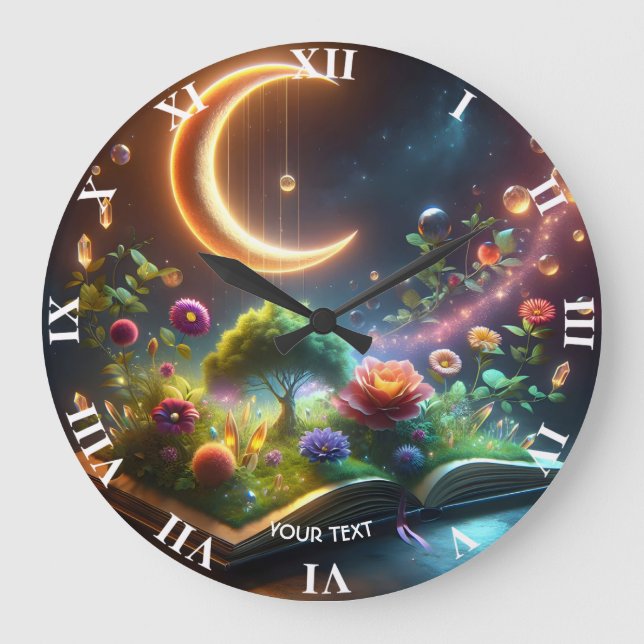 Fantasy Niedlich Moon Garden Buch Große Wanduhr (Vorderseite)