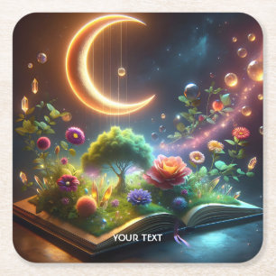 Fantasy Niedlich Moon Garden Buch Rechteckiger Pappuntersetzer